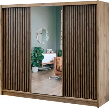 Ložnicová sestava Skříň London 250 dub wotan/černá zrcadlo