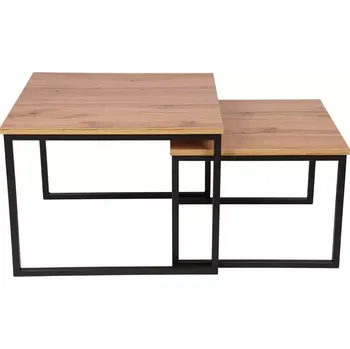 Obývací pokoj Konferenční Stolek Pati 62x62/52x52 dub wotan černé nohy