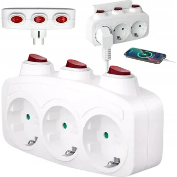 Elektrická zásuvka ZÁSUVKOVÁ LIŠTA 3 ZÁSUVKY EU S VYPÍNAČEM PRO ELEKTRICKÁ ZAŘÍZENÍ