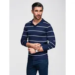 Ombre Men's horizontal striped polo longsleeve with viscose - navy blue and white Ombre modrá 3288764