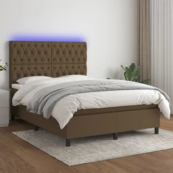 Postel vidaXL Box spring postel s matrací a LED 140x190 cm textil [3135111] Barva: tmavě hnědá