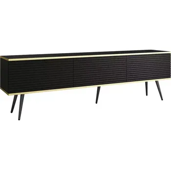 Obývací stěna Tv stolek Oro mdf rýhovaná 175 černá + nohy černé