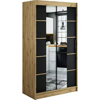 Kancelářská sestava Skříň Halifax V4 120 dub Artisan/černá/zrcadlo