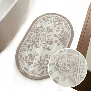 Koupelnová předložka KOUPELNOVÁ PŘEDLOŽKA PROTISKLUZOVÁ 50x80 SILNÁ SAVÁ BÉŽOVÁ S KVĚTINAMI