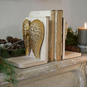 Zarážka na knihu Opěrky na knihy, 2dílná sada Lunelles, starožitná bílá/zlatá, V/Š/H cca 18.5/27/12.5 cm