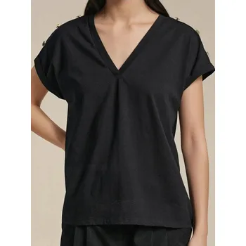 Sinsay - Tričko s krátkým rukávem a ozdobným výstřihem - černá - 763BB-99X - 763BB-99X-M