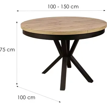 Jídelní set Stůl ST-42 100+50 dub wotan nohy černá kov