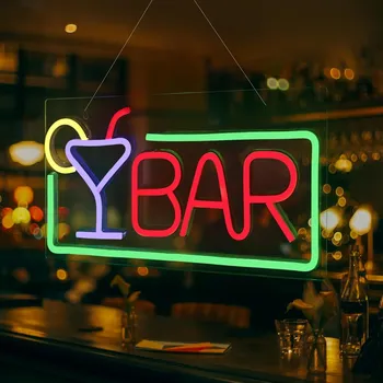 Obraz BAREVNÉ LED OSVĚTLENÍ BAR 42X22CM NEON NÁSTĚNNÁ DEKORACE PÁRTY DOVOLENÁ
