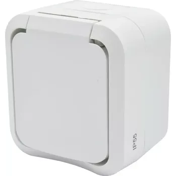 Elektrická zásuvka Zásuvka jednoduchá na omítku Aqua Pro IP55 vodotěsná bílá kryt bílý