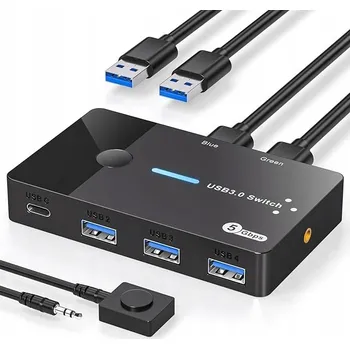 USB hub USB 3.0 Přepínač 5 Gbps pro 2 Počítače, 2 Vstupy 4 Výstupy pro Klávesnici a Myš