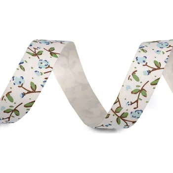 Bavlněná stuha šíře 15 mm květy, barva 3 režná světlá modrá světlá