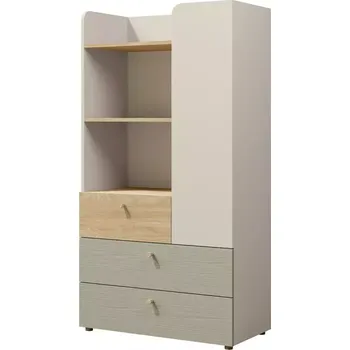 Kancelářská sestava Regál Yuki 6 Eukalyptus/Šedá Béžová/Olejovaný Dub