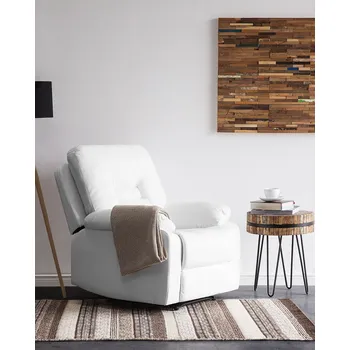 Křeslo Polohovací křeslo bílé umělá kůže manuálně nastavitelná opěrka a podnožka retro styl obývací pokoj Beliani