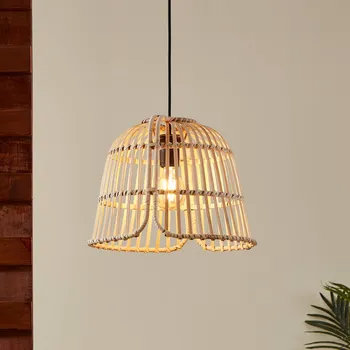 Osvětlení EGLO Závěsné světlo Glyneath bambusové stínidlo Ø37,5cm bambus přírodní, černá 1 x 40 W - Doprava zdarma