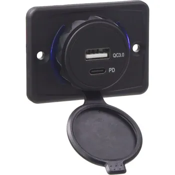 Auto elektroinstalace USB QC3.0 + USB-C PD zásuvka 12 - 24V, montáž na povrch, 34661