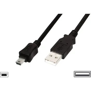 elektrický kabel Digitus USB kabel USB 2.0 USB-A zástrčka, USB Mini-B zástrčka 3.00 m černá kulatý, dvoužilový stíněný AK-300130-030-S