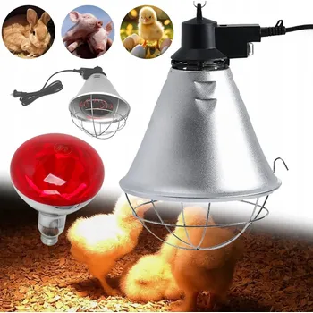 Infrazářič Infračervená výhřevná lampa ČERVENÁ s regulací, ochranný kryt PRO kuřata a selata