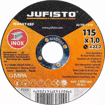 Příslušenství k brusce Řezný kotouč na nerez 115 x 1.0 mm, Jufisto