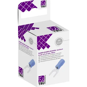 Kabelové oko TRU COMPONENTS T1904C065 vidlicové kabelové oko 1.50 mm² 2.50 mm² Ø otvoru=5.30 mm částečná izolace modrá 25 ks