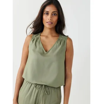 Jednobarevný top s výstřihem do V khaki 38