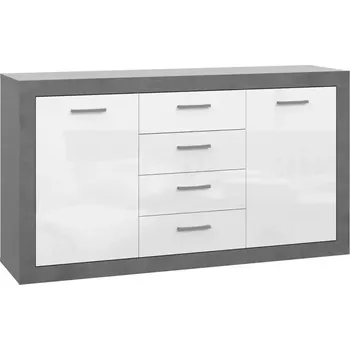 Kancelářská sestava Komoda Trebbia 2D4S beton/bílý lesk