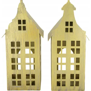 Svícen Kovový svícen domeček zlatý mix