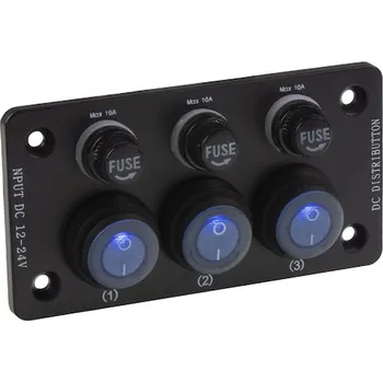 Auto elektroinstalace Panel s 3x spínači + 3x pojistky, 12 - 24V, 47177