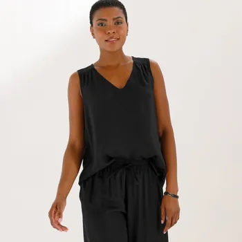 Jednobarevný top s výstřihem do V černá 48