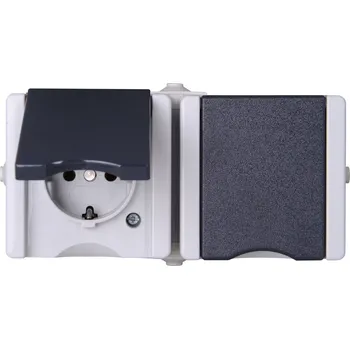 Elektrická zásuvka Kopp 950655000 2násobný spínání ve vlhkých místnostech kompletní sada zásuvka s ochranným kontaktem se sklopným víkem proAQA šedá 1 ks