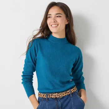 Dámský svetr Blancheporte Žebrovaný pulovr se stojáčkem petrolejová 52