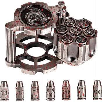 Příslušenství k deskovým hrám DRAČÍ RULETA 7 KOVOVÝCH KOSTEK OTOČNÉ KOSTKY POUZDRO REVOLVER RPG