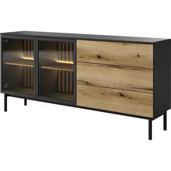 Kancelářská sestava Komoda Lang D 180 2D3S + LED černá/dub evoke