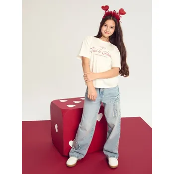 Oblečení a móda Sinsay - Bavlněné tričko s nápisem - krémová - 288GW-01X - 288GW-01X-152