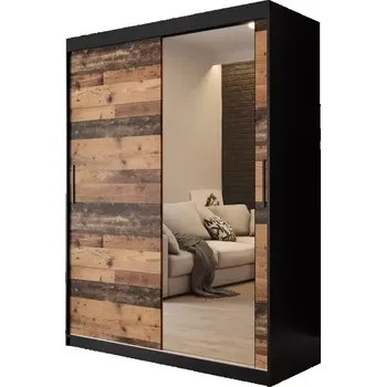 Kancelářská sestava Skříň Old Wood T2 150 Černá/Old Style/Lustro