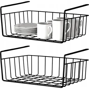 Úložný box Závěsný organizér pod skříňku, kovový košík, černý Loft 40 cm