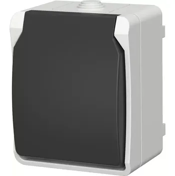 Elektrická zásuvka Zásuvka jednoduchá na omítku Aqua Plus IP54 vodotěsná šedá kryt šedý