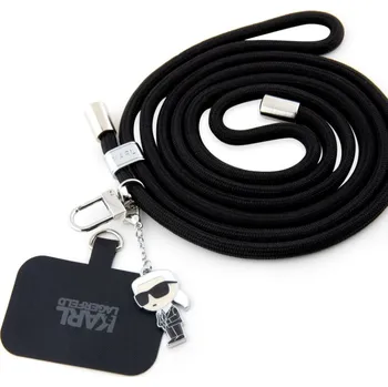 Karl Lagerfeld Universal Crossbody Popruh Cord and Ikonik Pins Black Karl Lagerfeld Universal Crossbody Popruh je neuvěřitelně stylový a vkusný doplněk pro váš telefon. Tento popruh na telefon vám um