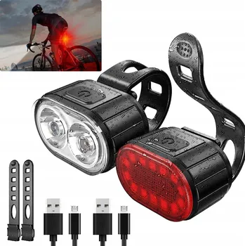 Cyklosvítilna PŘEDNÍ A ZADNÍ LED SVĚTLO NA KOLO, USB, SILNÁ SADA NA ŘÍDÍTKA