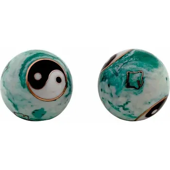 Masážní kámen Zdravotní čínské meditační kuličky proti stresu Yin Yang white/green marbled cca 3,5 cm