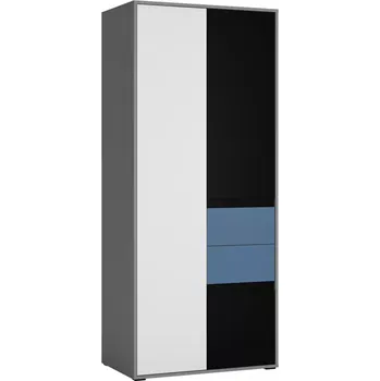 Ložnicová sestava Skříň Laser LASS01B 3D2S šedá platina/černá perla/bílý alpský/modrá