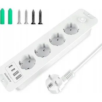 Elektrická zásuvka Zásuvková lišta s USB C, 4 zásuvky, 4000W 16A, zapuštěná, kabel 1,8m