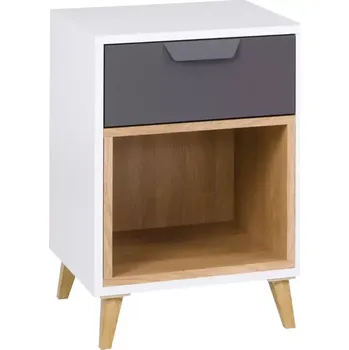 Noční stolek Noční Stolek Joker 11 Bílá / Grafitová / Šedá / Dub Lefkas