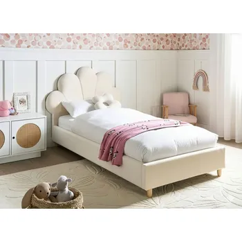 Postel Postel béžové sametové čalounění 90 x 200 cm s čelem ve tvaru mušle moderní tradiční styl dětský pokoj Beliani