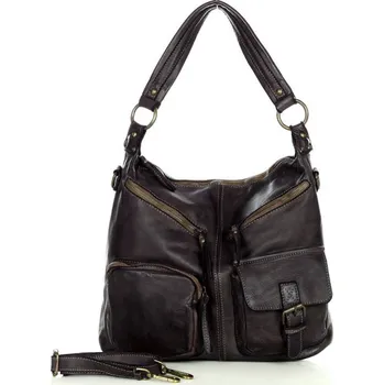 Kabelka GENUINE LEATHER Kožená kabelka přes rameno Mazzini M23 tmavě hnědá