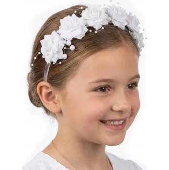 Čelenka Komunijní čelenka do vlasů BÍLÉ KVĚTY perličky SVATÉ PŘIJÍMÁNÍ věneček