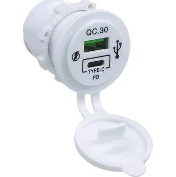 Auto elektroinstalace USB QC3.0 + USB-C PD 18W bílá zásuvka 12 - 24V, 34672