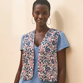 Dámská móda Mušelínová vesta s 		potiskem režná/modrá 54