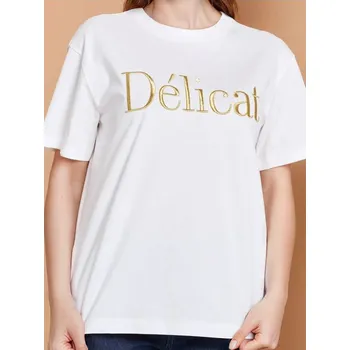 Sinsay - Tričko s vyšívaným nápisem - bílá - 879AX-00X - 879AX-00X-S