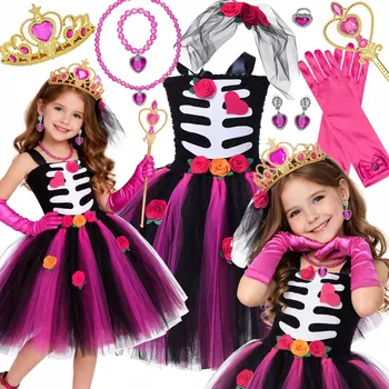 Karnevalový kostým KOSTÝM COCO ŠATY KOSTLIVKA PŘEVLEK PRINCEZNY TUTU BAL 110 122 CM