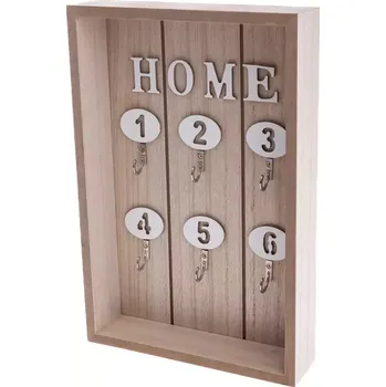 Věšák Dřevěný věšák na klíče 6 háčků 20x30x5cm